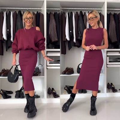 Amélie Luxe™ | Ensemble avec top off-shoulder et jupe midi