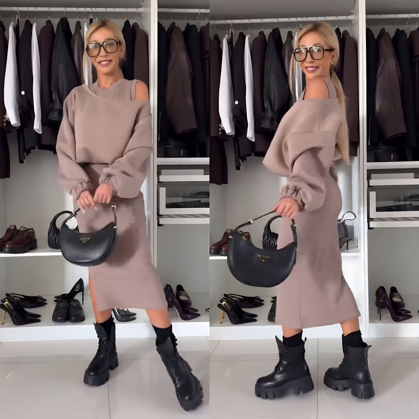 Amélie Luxe™ | Ensemble avec top off-shoulder et jupe midi