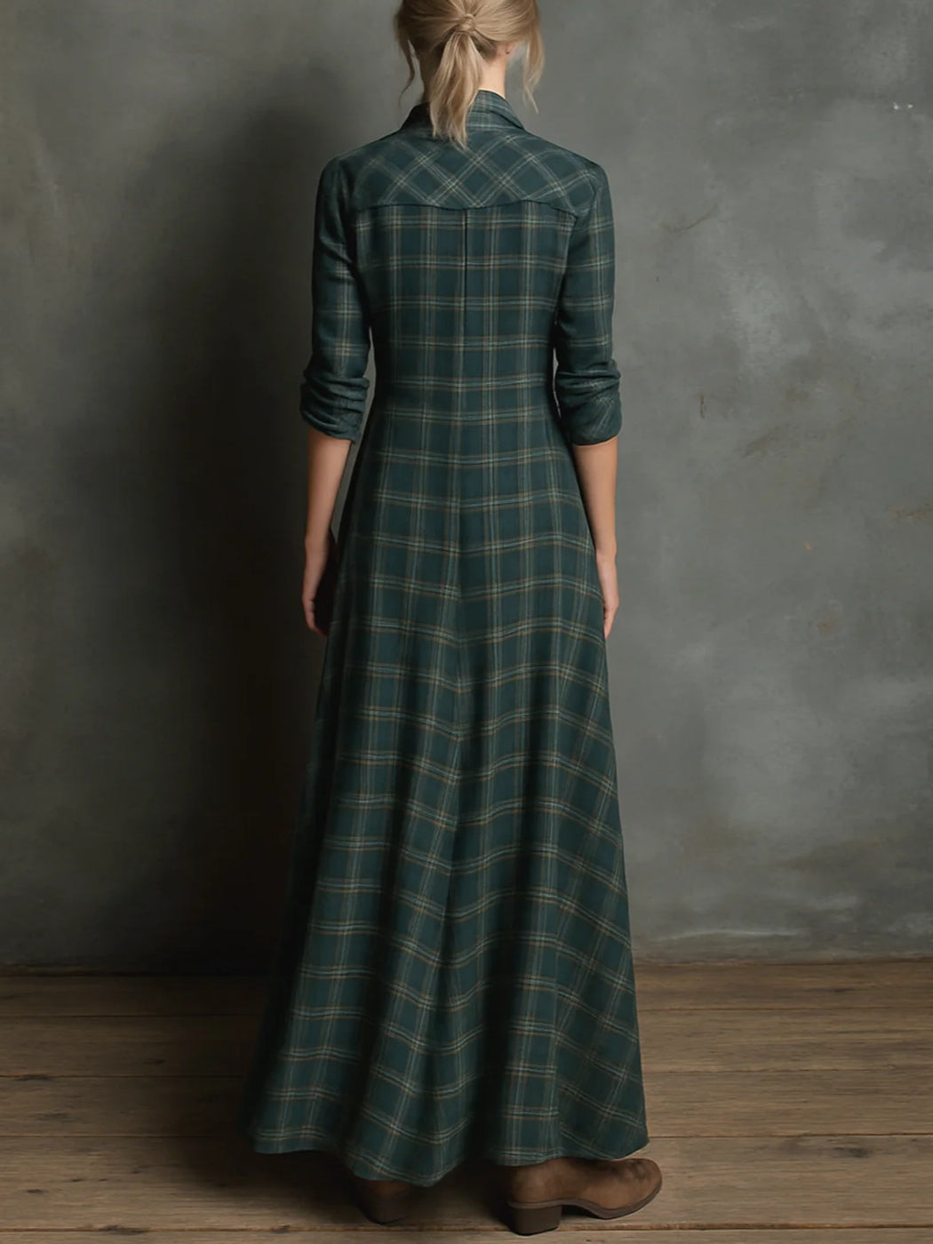 Sézane™ | Robe longue à revers à carreaux verts