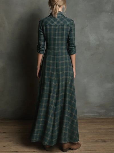 Sézane™ | Robe longue à revers à carreaux verts